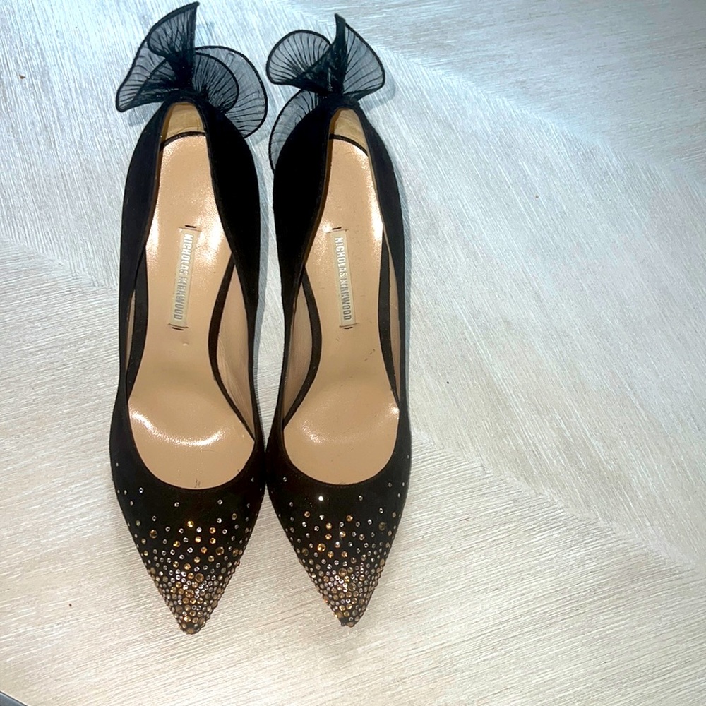 Beautiful Nicholas Kirkwood Pumps..Black with Gold Rhinestones.